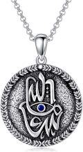 wholesale 925 Sterling Silver Hamsa Hand Evil Eye Pendant Necklace for Women and Girls 3D Lucky Charm -0-0
