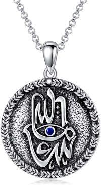 wholesale 925 Sterling Silver Hamsa Hand Evil Eye Pendant Necklace for Women and Girls 3D Lucky Charm -Allah