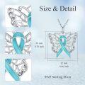 wholesale 925 Sterling Silver Butterfly Teal Ribbon Ovarian Cancer Awareness Pendant Necklace for Women-0-3