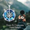 wholesale 925 Sterling Silver Blue Opal Compass Necklace w/ Rose Flower & Sun/Moon-Star Pendants - Crystals Gemstone s for Her-0-3