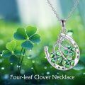 wholesale 925 Sterling Silver Green Enamel Horseshoe & Shamrock Pendant Necklace-0-1