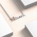 wholesale 925 Sterling Silver Lab-Grown Cubic Zirconia Mama Script with Rose Gold Plated Heart Pendant Necklace-0-4