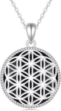 wholesale 925 Sterling Silver Flower of Life Pendant with Abalone Shell and Turquoise Stone Necklace-black onyx flower of life