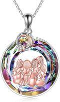 wholesale 925 Sterling Silver Rainbow Crystal Sisters Forever Love Pendant Necklace for Women-0-0