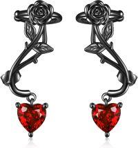 wholesale 925 Sterling Silver Red Heart Rose Vine Ear Climber Earrings for Women-black rose