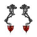 wholesale 925 Sterling Silver Gun Black Rose Flower Red Heart Zircon Drop Earrings-0-0