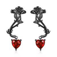 wholesale 925 Sterling Silver Red Heart Rose Earrings-black rose