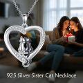 wholesale 925 Sterling Silver Heart-Shaped Love Cats Pendant Necklace with Cubic Zirconia Stones for Women and Girls-0-3