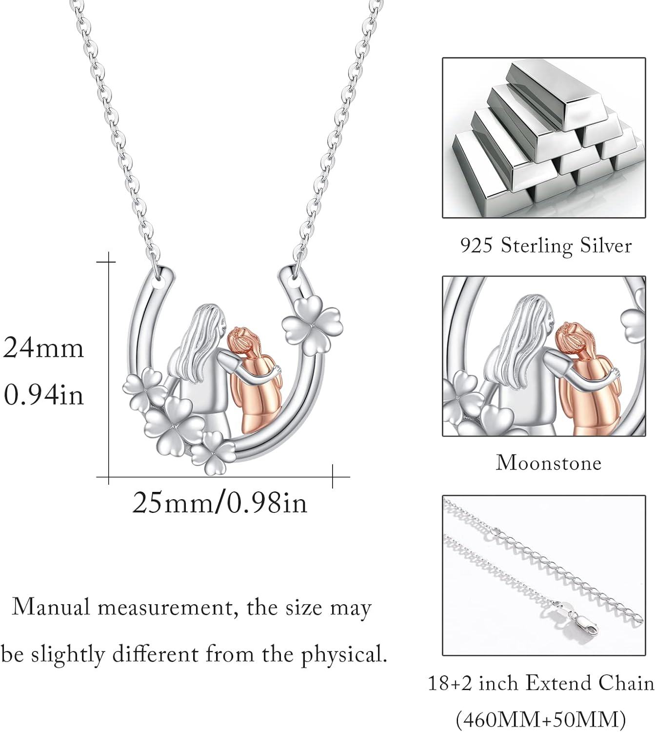  Sterling Silver Horseshoe Lucky Charm Necklace Gift for Daughter from Parents -0-2