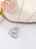 wholesale 925 Sterling Silver Heart Highland Cow Pendant Necklace with Rose Gold Accents and Cubic Zirconia Stones-0-5