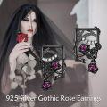 wholesale 925 Sterling Silver Square Pink Rose Gothic Punk Vintage Stud Earrings-0-2