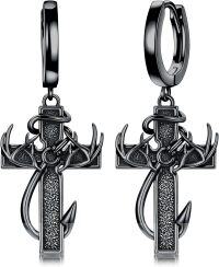 wholesale  Sterling Silver Hypoallergenic Cross Hoop Earrings for Men -1-Black