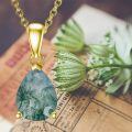 wholesale 925 Sterling Silver & 14k Yellow Gold Plated Teardrop Moss Agate Pendant Necklace-0-2