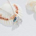 wholesale 925 Sterling Silver Blue Abalone Shell Inlay Sea Turtle Charm Pendant Necklace with Cubic Zirconia Accents and Extender Chain (14+3)-0-3