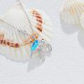 wholesale 925 Sterling Silver Blue Opal Sea Turtle Pendant Necklace with CZ Accents and Extender Chain (14+3)-0-3