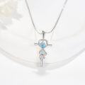 wholesale 925 Sterling Silver Blue Crystal Cross Dog Paw Heart Pendant Necklace for Women Girls Gifts-0-1