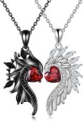 wholesale 925 Sterling Silver Angel Wings Red Crystal Heart Couple Necklaces for Him and Her Matching Valentine's Day Gifts-0-0