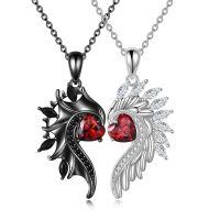 wholesale 925 Sterling Silver Angel Wings Red Crystal Heart Couple Necklaces for Him and Her Matching Valentine's Day Gifts-Heart Couple