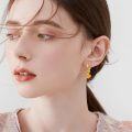 wholesale Gold-Plated 925 Sterling Silver Honeycomb Bees & Amber Drop Hoop Earrings for Women-0-1