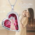 wholesale 925 Sterling Silver Heart Pendant Necklace I Love You Forever Mother Daughter Embrace Pink Crystal-0-4