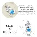 wholesale 925 Sterling Silver Blue Crystal Teddy Bear Heart Pendant Necklace for Women Girls Gifts-0-4