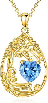 wholesale Sterling Silver Yellow Gold Plated Gemstone Tree of Life Pendant Necklace-12-Dec-Blue Topaz