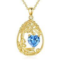 wholesale 925 Sterling Silver Heart Pendant Necklace Wholesale Gold Plated-12-Dec-Blue Topaz