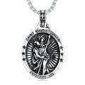 wholesale 925 Sterling Silver Saint Christopher Protect Us Medal Pendant Necklace With Oxidized Box Chain-0-0