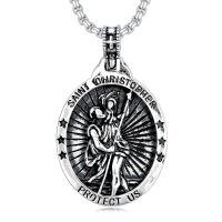 wholesale 925 Sterling Silver Saint Christopher Protect Us Medal Pendant Necklace With Oxidized Box Chain-St. Christopher