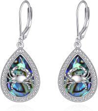 wholesale 925 Sterling Silver Teardrop Abalone Shell Crab Drop Leverback Earrings-C-Crab