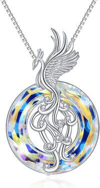 wholesale 925 Sterling Silver Round Crystal Phoenix Pendant Necklace s for Women-White