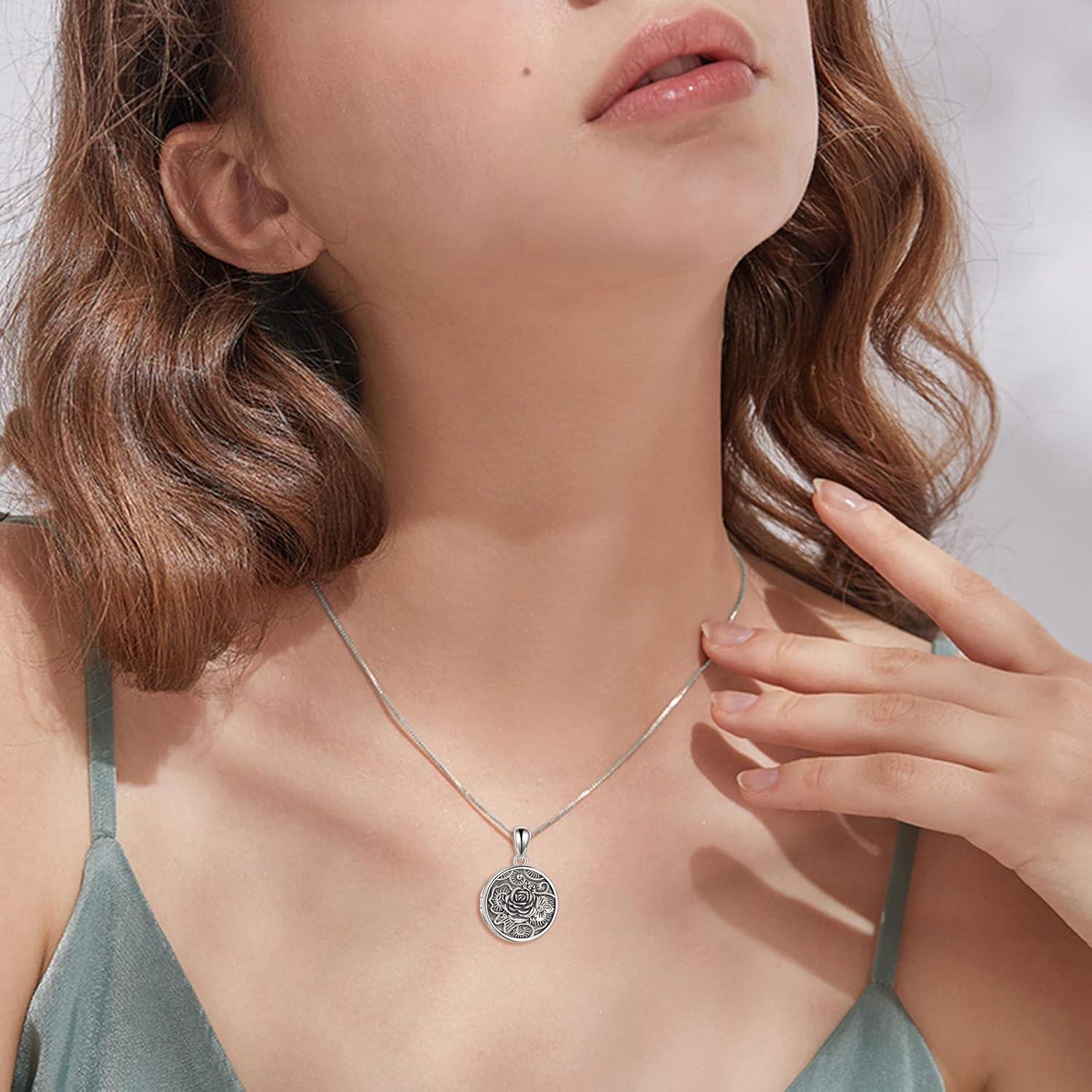 Sterling Silver Rose Tree of Life Locket Necklace for Women Men Photo Pendant Fathers Day Birthday Anniversary Christmas Gifts-0-1