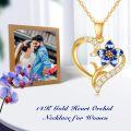 wholesale 14K Real Gold & Moissanite Orchid Flower Heart Pendant Necklace, Adjustable Chain, Hypoallergenic, Gift for Women-0-4