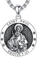 wholesale 925 Sterling Silver Saint Paul Patron Amulet Medal Necklace for Men Women (with Gift Box) -0-0