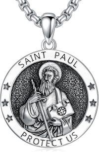 wholesale 925 Sterling Silver Saint Paul Patron Amulet Medal Necklace for Men Women (with Gift Box) -V01-St Paul Oxidized