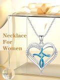 wholesale 925 Sterling Silver Heart-Shaped Blue Opal Pendant Necklace with CZ Accents for Women-0-2