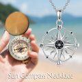 wholesale 925 Sterling Silver Compass Necklace with Black Crystal and Chain - Gifts for Women & Girls-0-5