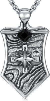 wholesale 925 Sterling Silver Black Onyx Evil Eye Yin Yang Compass Dog Tag Pendant Necklace  with 24 Chain-A Shield Compass