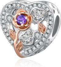 wholesale 925 Sterling Silver Rose Bead Birthstone Charm Bracelet for Mother s Day Wedding Birthday Gifts for Women-02 Feb - Amethyst