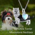 wholesale 925 Sterling Silver Heart-Shaped Moonstone Yorkshire Terrier Pendant Necklace-0-1