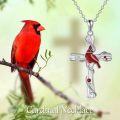 wholesale 925 Sterling Silver Cross with Enamel Red Cardinal Bird Charm Pendant Necklace for Women Girls  45cm Chain Length-0-1