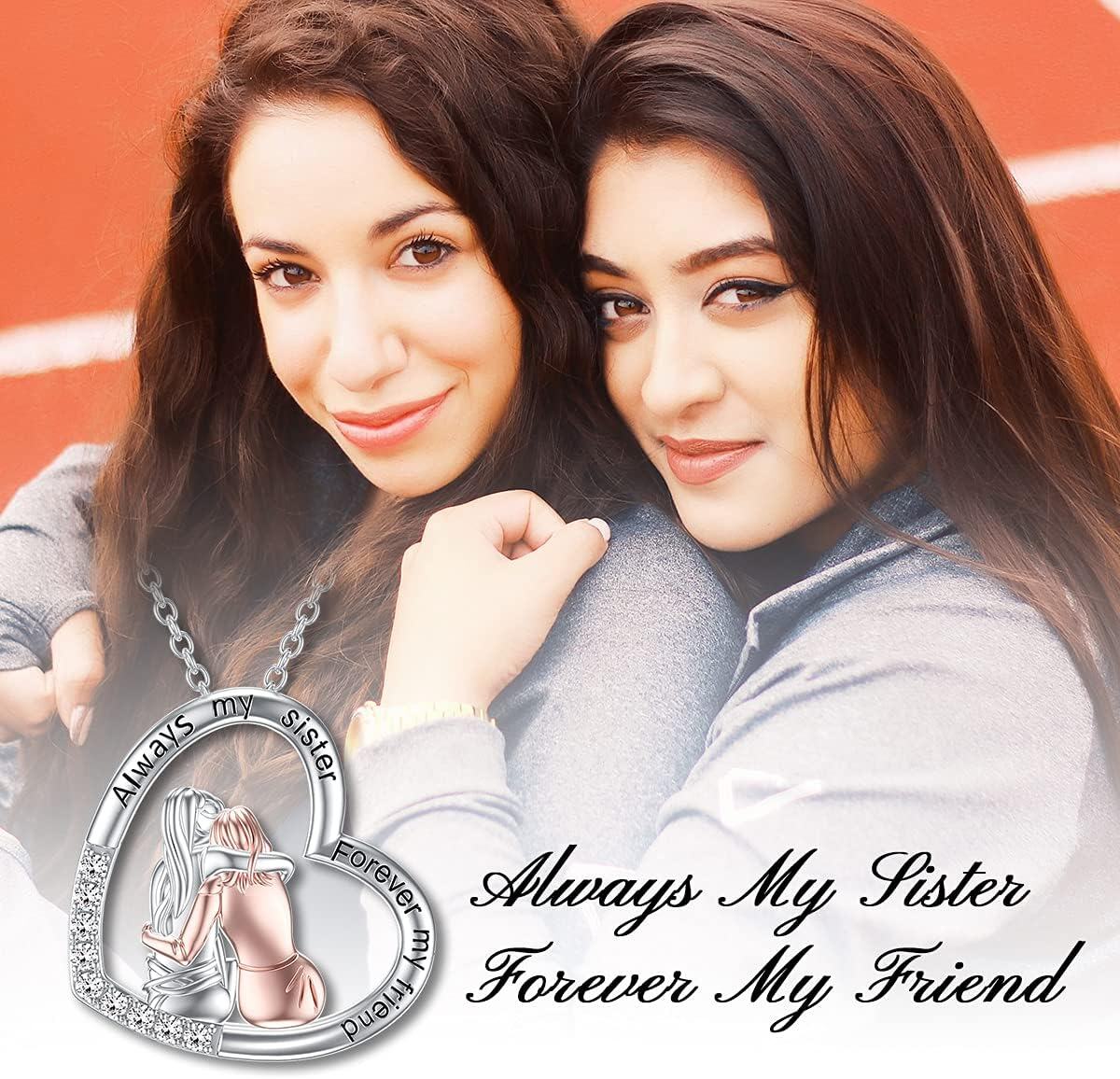 wholesale 925 Sterling Silver Heart-Shaped Sister Necklace with Crystal Fashion s for Women-0-1