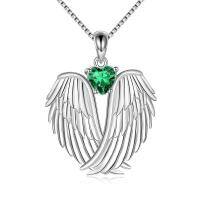 wholesale 925 Sterling Silver Wings Heart Pendant Necklace-May-Green
