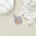 wholesale 925 Sterling Silver Crystal Rose Flower Sisters Circle Pendant Necklace-0-5