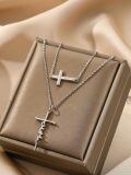 wholesale 925 Sterling Silver Faith Cross Layered Pendant Necklace Religious Jewelry for Women Girls Gifts 45cm Chain Length-0-1