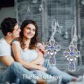 wholesale 925 Sterling Silver Cross Claddagh Drop Earrings with Blue Abalone Shell and Black CZ Stones for Women-0-4