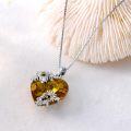 wholesale 925 Sterling Silver Citrine Daisy & Honeybee Heart Pendant Necklace for Women's Gifts-0-3