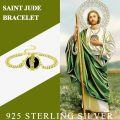 wholesale 925 Sterling Silver Plated 24K Gold  Saint Jude Charm Bracelet with Black Stone and Religious Symbols-0-1