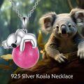 wholesale 925 Sterling Silver Pink Jade Koala Bear Charm Necklace Animal s for Women-0-1