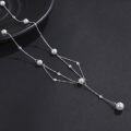 wholesale 925 Sterling Silver 925 Pearl Y-Shaped Pendant Necklace Trendy Beaded Chain Dainty s for Her-0-3